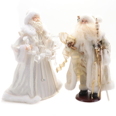 Iridescent Santa Claus Tree Topper with Santa Claus Figurine with Wooden Stand