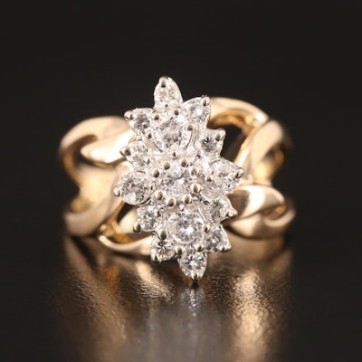 14K 0.98 CTW Diamond Cluster Ring with Pierced Shoulders