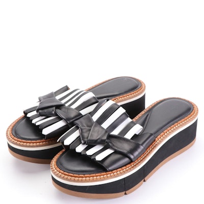 Robert Clergerie Platform Slide Sandals in Black/White Lambskin Leather