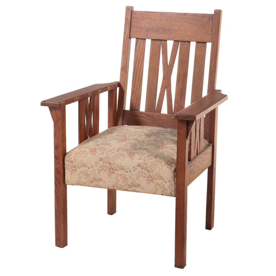 Arts & Crafts Style Oak Armchair, Early to Mid 20th Century