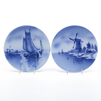 German Porcelain Delft Style Decorative Plates, Mid to Late 20th Century