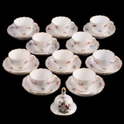 Meissen "Scattered Flowers" Porcelain Demitasse Cups with Herend Bell