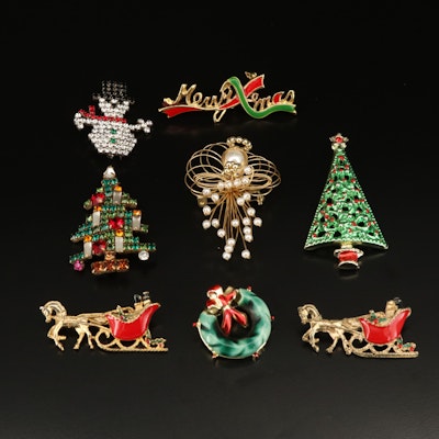 Weiss Featured in Christmas Tree Themed Brooches Including Faux Pearl