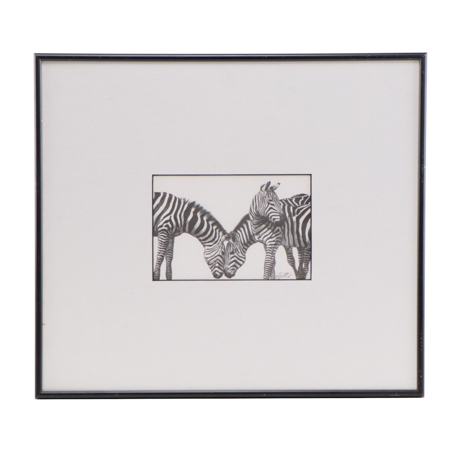 Jerry Winick Halftone Lithograph of Zebras