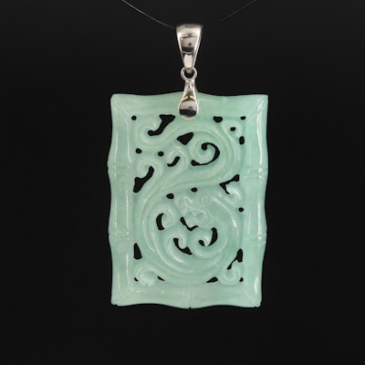 Sterling Carved Jadeite Dragon Pendant