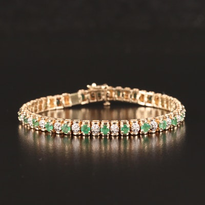10K Emerald and Diamond Line Bracelet