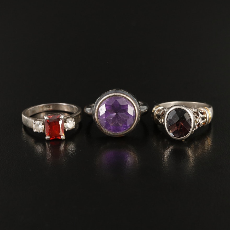 Sterling Amethyst and Cubic Zirconia Rings