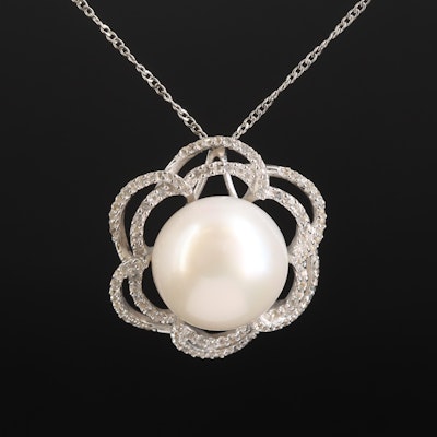 Sterling Pearl and Topaz Flower Pendant Necklace