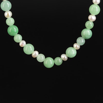 Jadeite and Pearl Necklace with Sterling Clasp