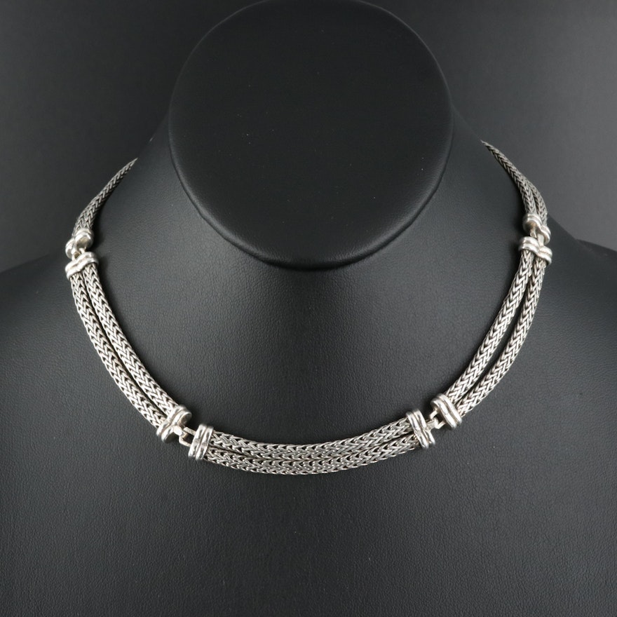 John Hardy Double "Classic Chain" Station Necklace in Sterling