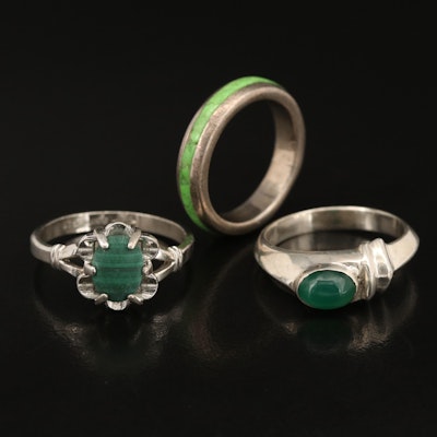 Sterling Malachite, Chalcedony and Inlay Rings