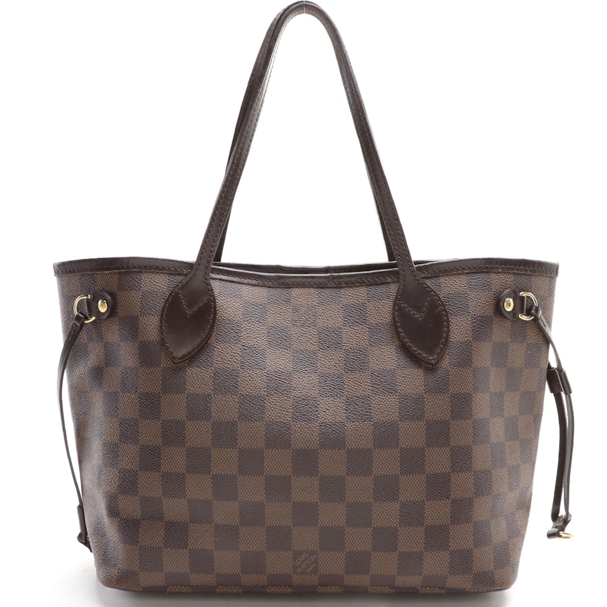 Louis Vuitton Neverfull PM Tote in Damier Ébène Canvas and Dark Brown Leather