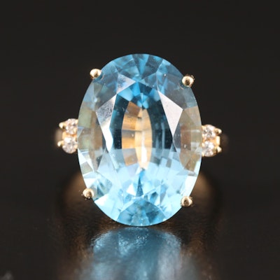 14K 16.51 CT Swiss Blue Topaz Statement Ring with Diamond Accents