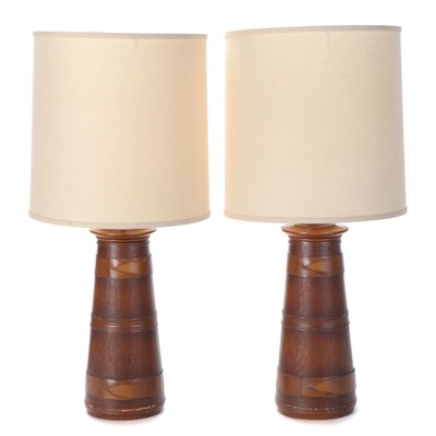 Pair of Wood and Leather Table Lamps, Mid to Late 20th Century
