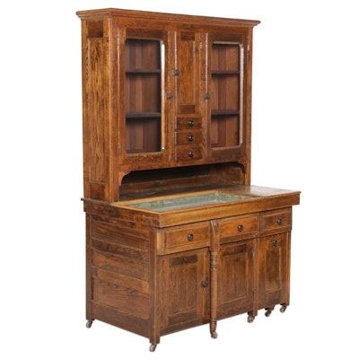 Oak Dry Sink and Pantry Cabinet, Late 19th to Early 20th Century