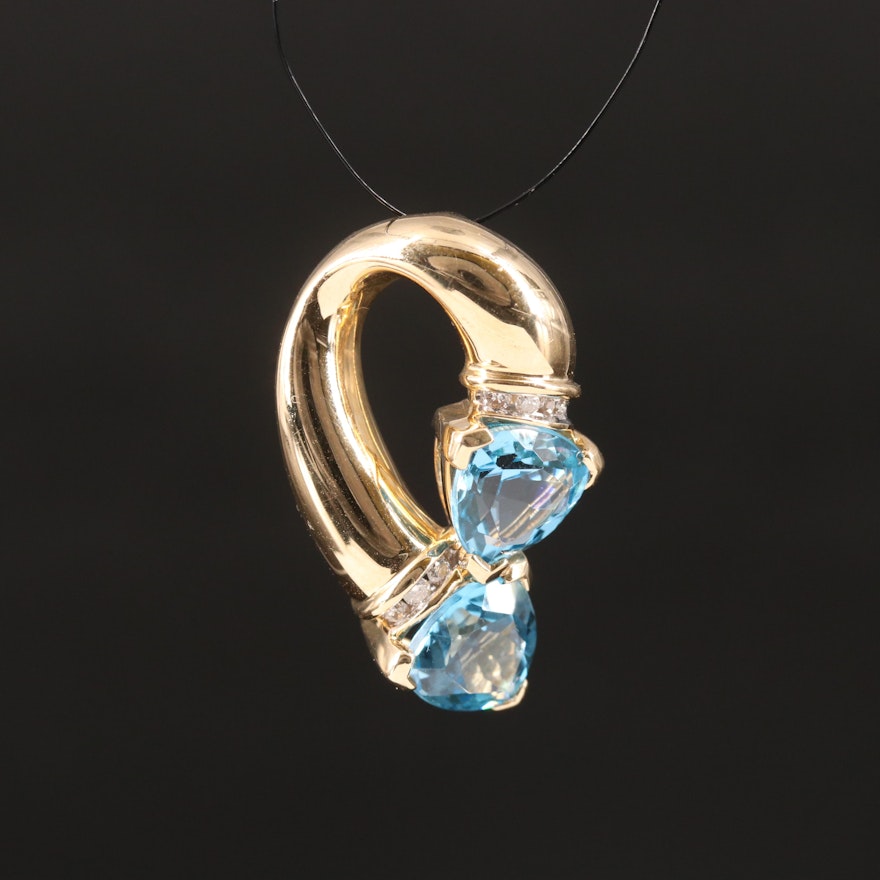 14K Swiss Blue Topaz and Diamond Pendant