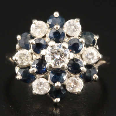 Vintage 14K 1.00 CTW Diamond and Sapphire Cluster Ring