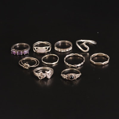 Sterling Rings Including Amethyst, Cubic Zirconia and Black Onyx