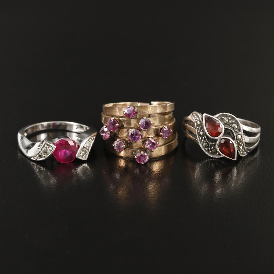 Trio of Sterling Rings Including Garnet and Ruby