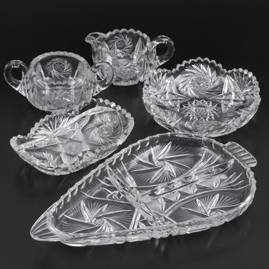 American Brilliant Style Creamer and Sugar with More Bowls and Serveware