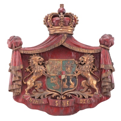 Romanian Coat of Arms Carved Wooden Crest