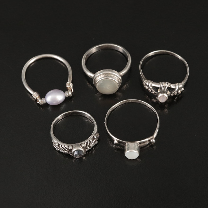 Sterling Rings Featuring Mother-of-Pearl, Chalcedony and Pearl