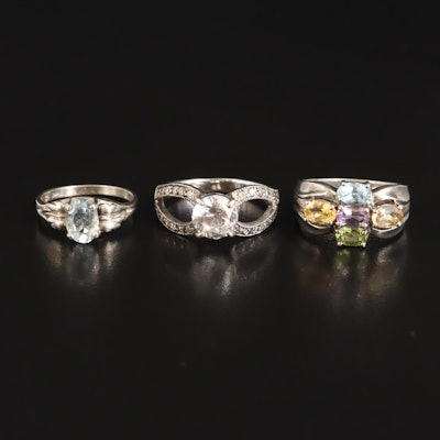 Sterling Amethyst, Aquamarine, and Cubic Zirconia Ring Selection