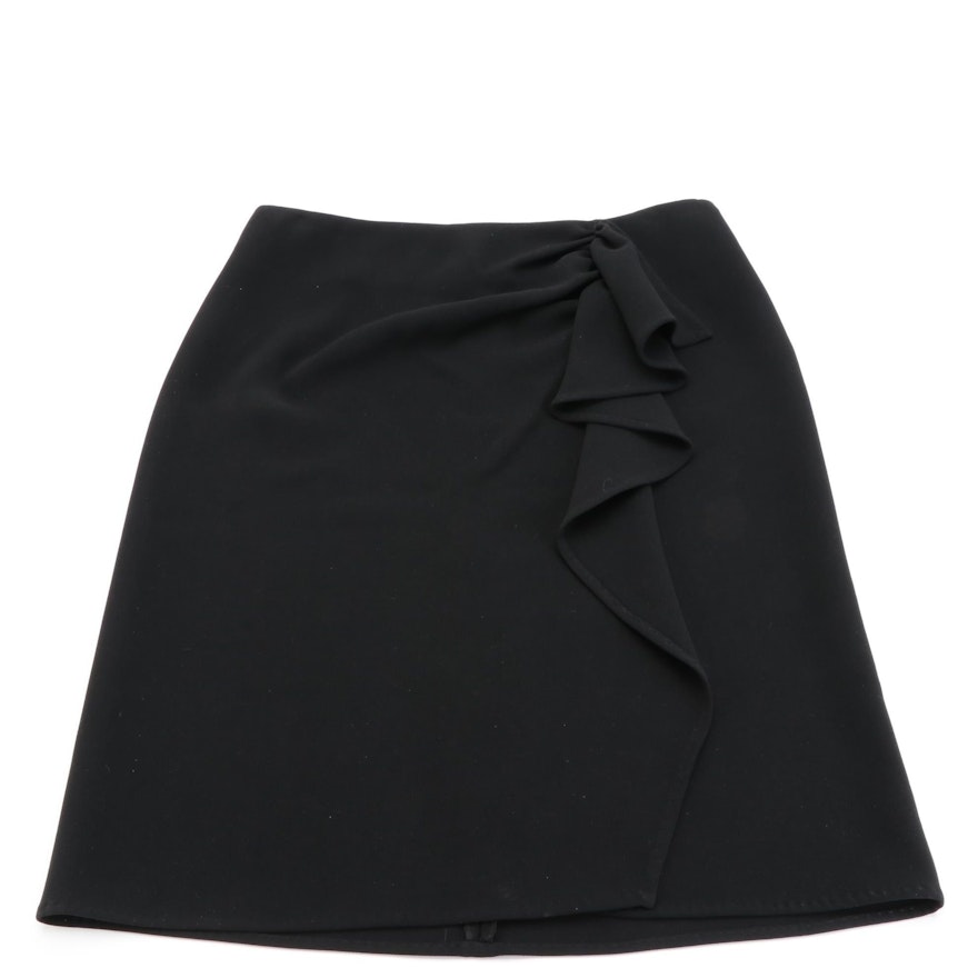 Max Mara Ruffle Detail A-Line Skirt in Black Stretch Poly Crepe