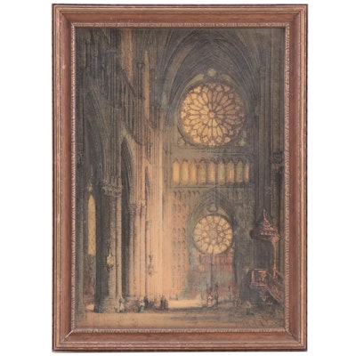 Lithograph After J. Alphege Brewer "Rheims Cathedral (The Rose Window)"