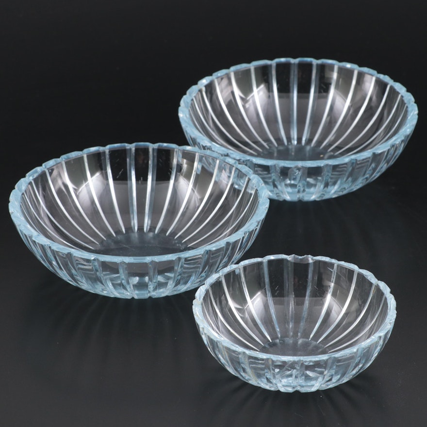 Orrefors Decorative Cut Crystal Bowls with Blue Rims