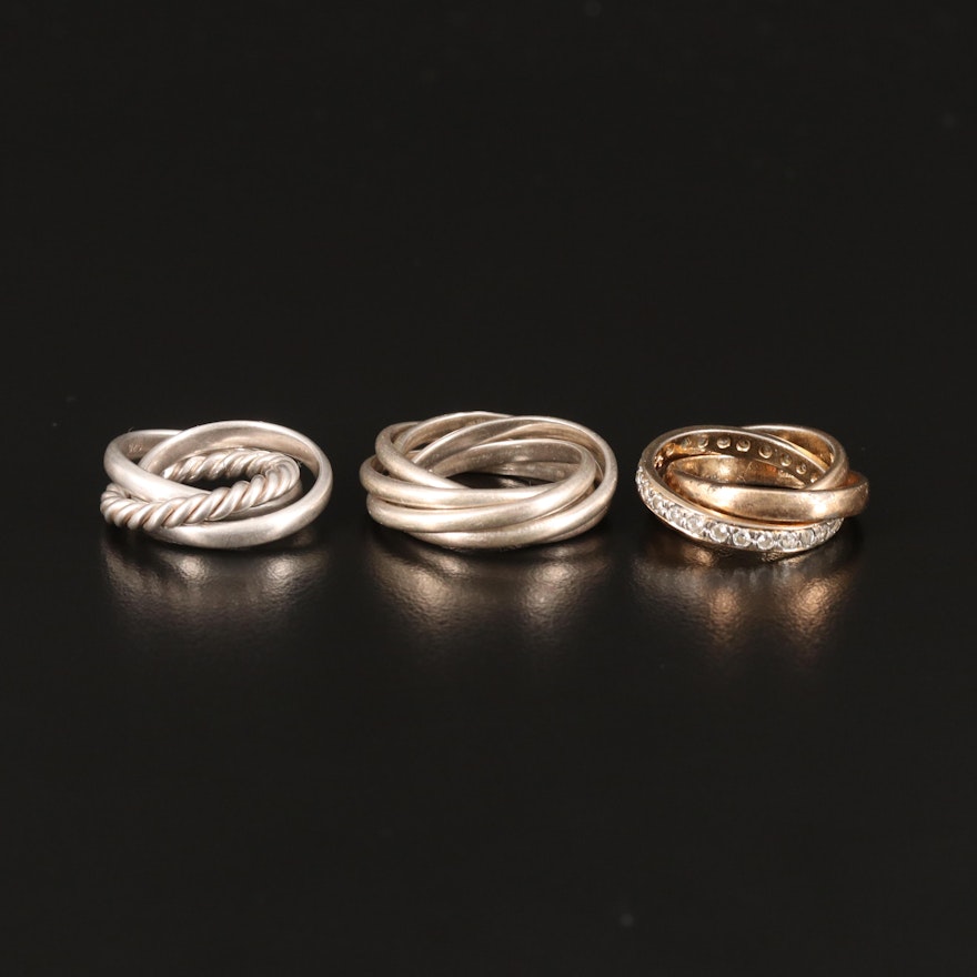 Sterling Rolling Rings Including Cubic Zirconia