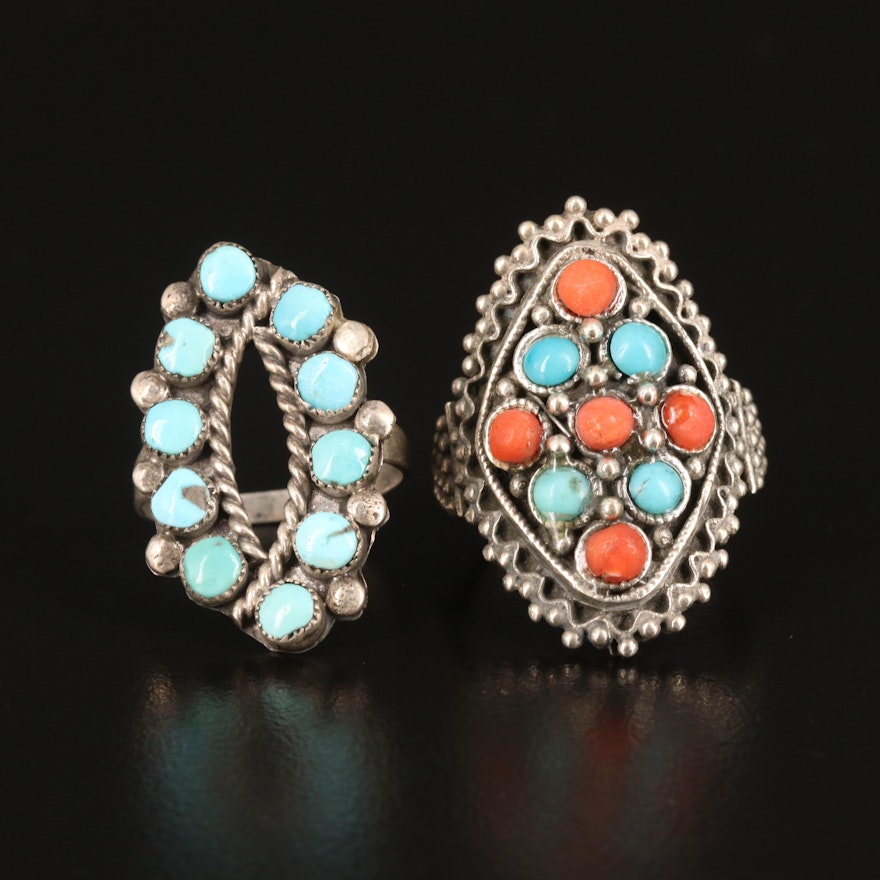 Sterling Granulation Rings Including Turquoise and Coral