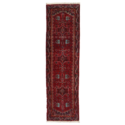 2'9 x 10'1 Hand-Knotted Persian Karaja Carpet Runner, 1920s
