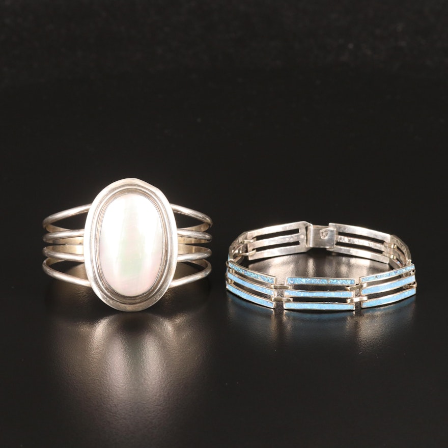 Mexican Sterling Bracelet and Shell Cuff