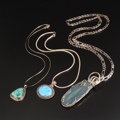 Sterling, Agate, Turquoise and Faux Turquoise Necklaces