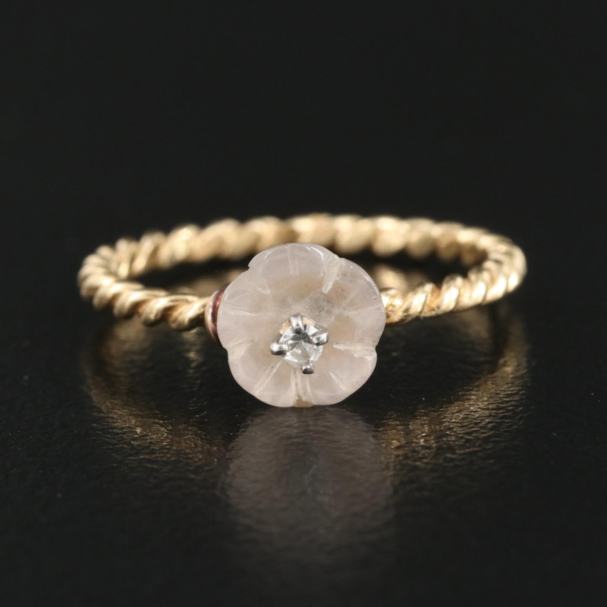 14K Diamond and Quartz Flower Ring