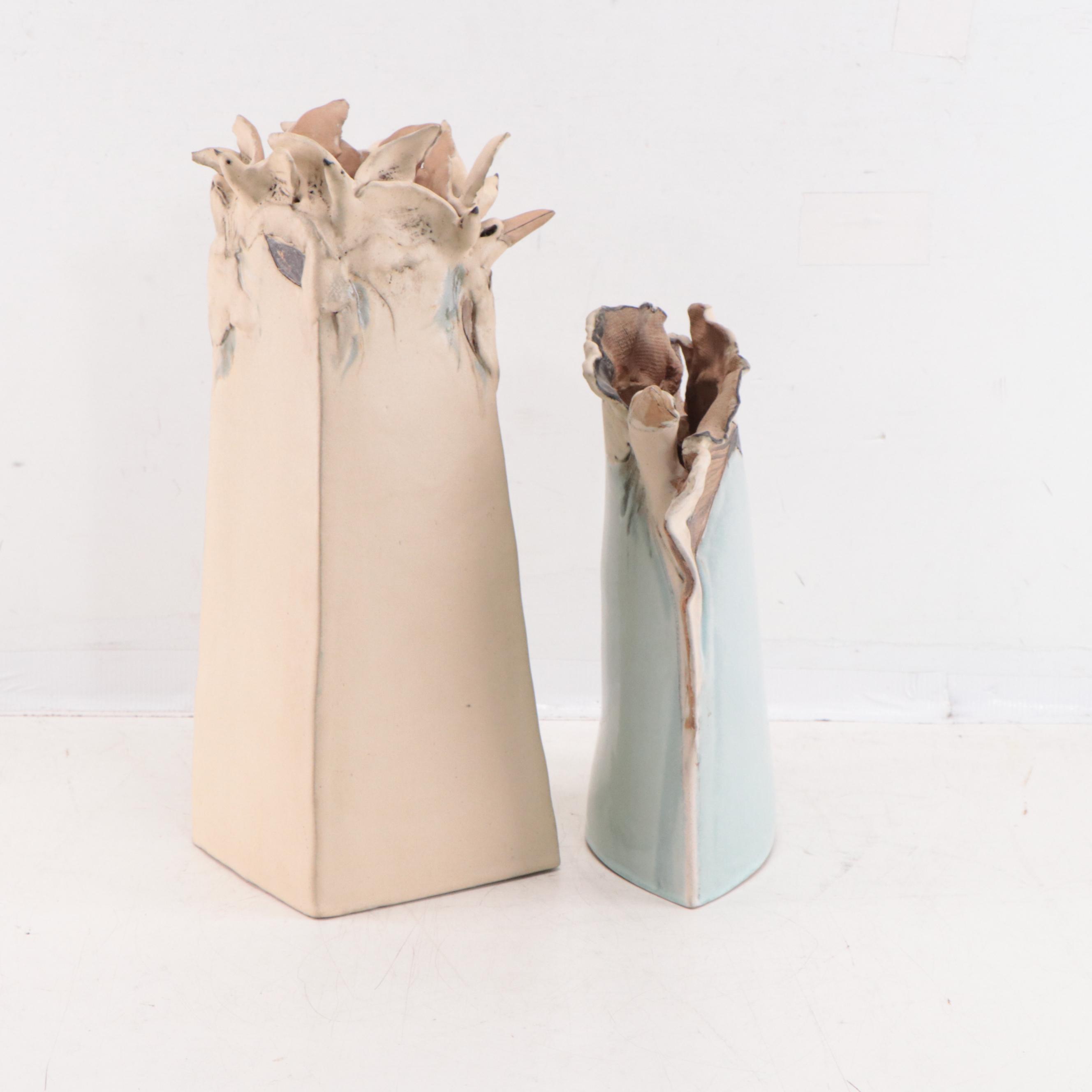 Mary Ann Wurst Hand Built Pottery Vases, Circa 1990 EBTH