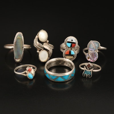 Abalone, Coral and Mother-of-Pearl in Sterling Ring Selection