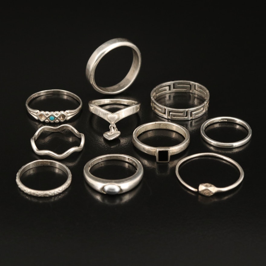 Ring Selection in Sterling Including Faux Black Onyx, Turquoise and Faux Pearl