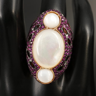 18K Rose Gold Mother-of-Pearl, Diamond and Ruby Pointer Ring