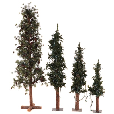 Illuminated Artificial Pine Christmas Trees with Pinecones