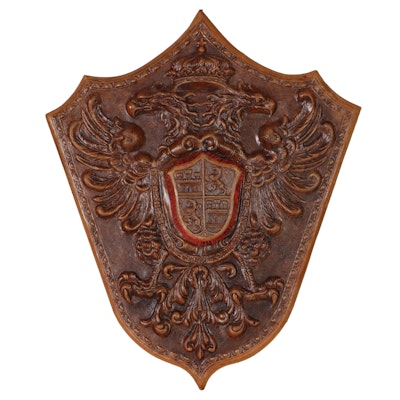 Painted Wood Wall Hanging of Castile and León Coat of Arms