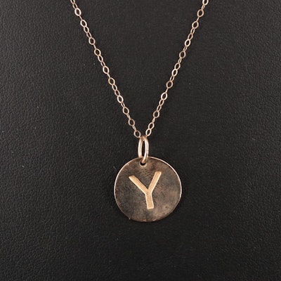 14K Cable Chain Necklace With "Y" Monogramed Pendant