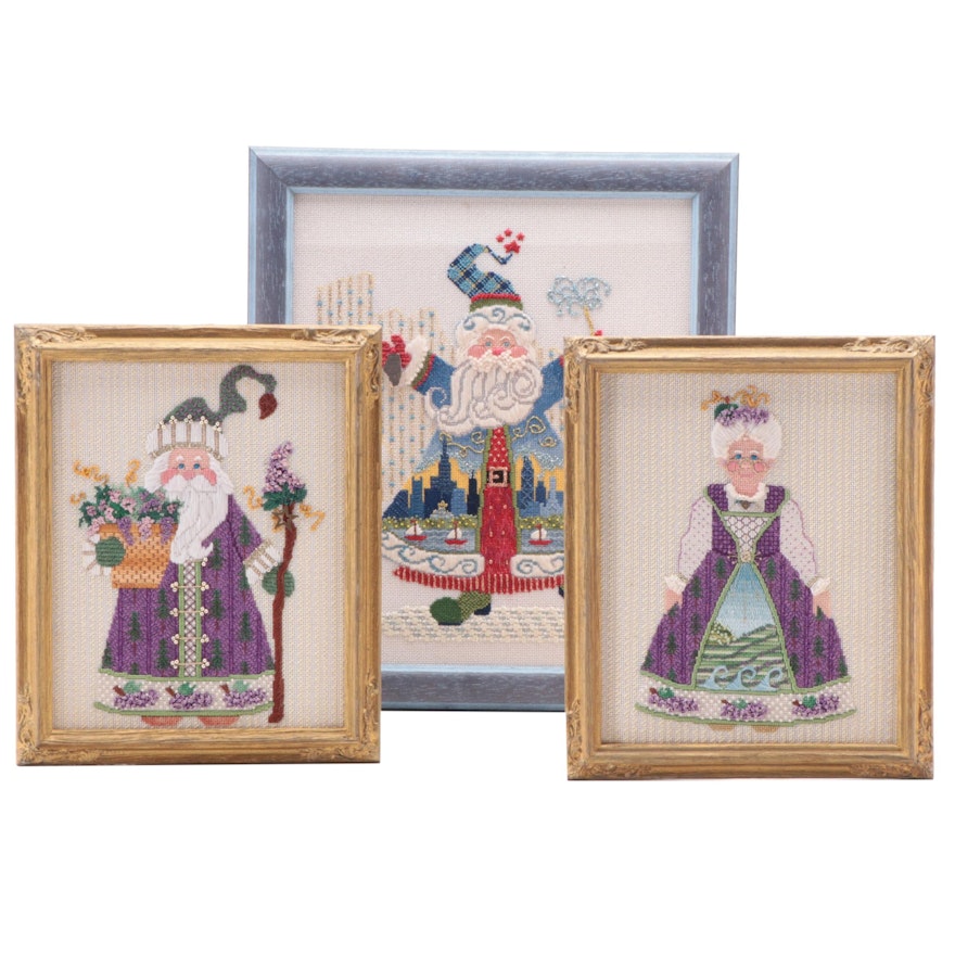 Santa Claus and Mrs. Claus Embellished Needlepoint Framed Christmas Wall Decor
