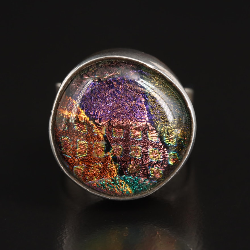 Mexican Sterling Dichroic Glass Ring