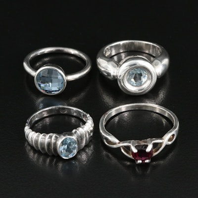 Sterling Sky Blue Topaz, Garnet and Glass Assorted Rings