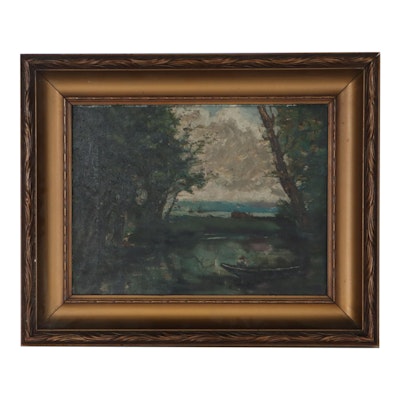 Forest Landscape Oil Painting, Late 19th Century