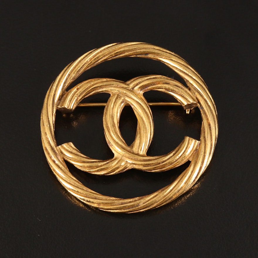 Vintage Chanel Logo Circle Brooch