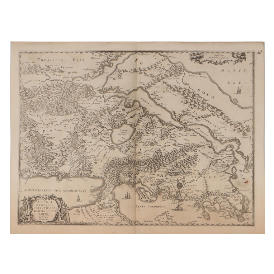 Jan Janssonius Engraving Map of Ancient Greece, 18th Century