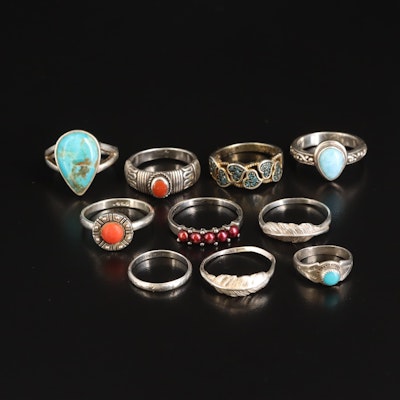 Southwestern, Turquoise, Coral and Larimar Featured in Sterling Ring Assortment